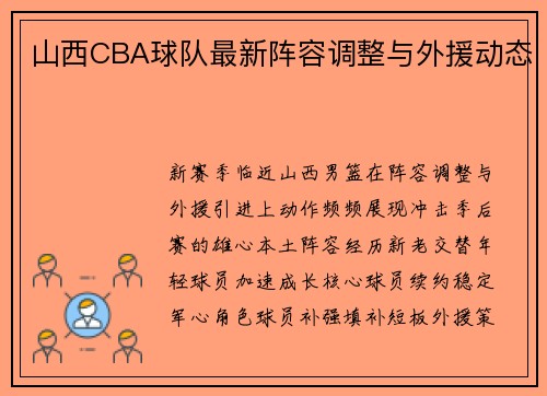 山西CBA球队最新阵容调整与外援动态